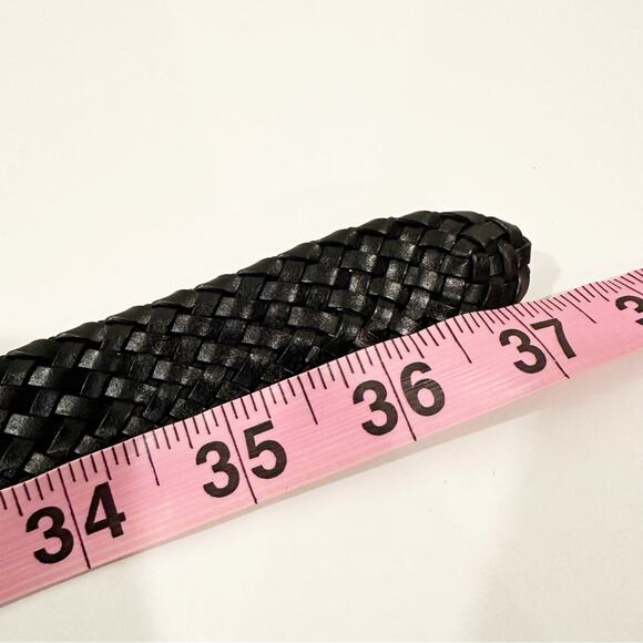 Chaps Classic Prep Preppy Black Woven Bonded Leather Belt - Picture 4 of 8